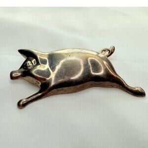 Vintage MCM Studio Sterling Silver Repoussé Figural Pig Brooch Pendant, Unsigned